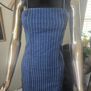 💖 Striped Denim Spaghetti Strap Dress | Mini | Size Small